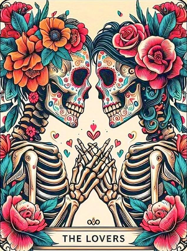 ijbnhd Skull Diamond Painting Kits for Adults 5D Valentine Diamond Art Kits for Adults Full Drill Diamond Painting Lovers Gem Art and Crafts Home Decor 12x16inch