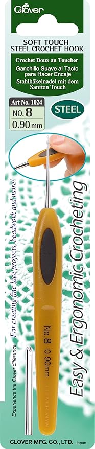 Clover 1024 Soft Touch Steel Crochet Hooks, No. 8/0.90mm
