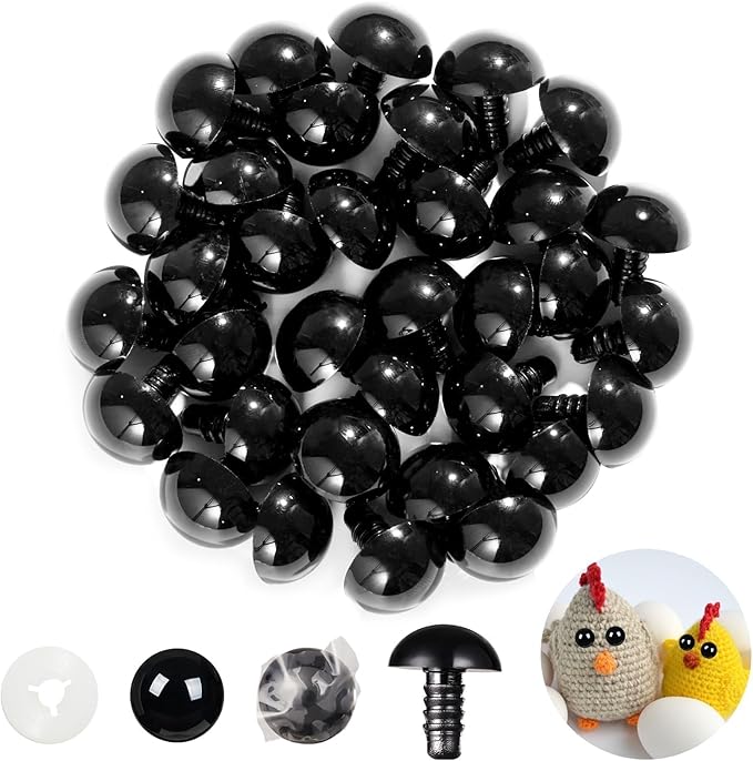 Vanblue Upgraded Safety Eyes for Crocheting 18mm 40pcs Scratch-Resistant Black Crochet Eyes with Eco-Friendly Washer Snap on Easily and Securely Strong Amigurumi Eyes Smooth Edges for Stuffed Animals
