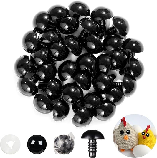 Vanblue Upgraded Safety Eyes for Crocheting 18mm 40pcs Scratch-Resistant Black Crochet Eyes with Eco-Friendly Washer Snap on Easily and Securely Strong Amigurumi Eyes Smooth Edges for Stuffed Animals