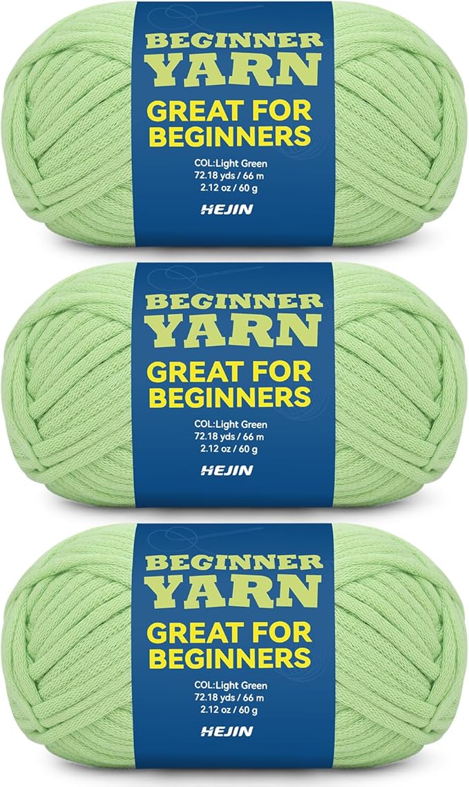 3x60g Light Green Yarn for Crocheting and Knitting;3x66m (72yds) Cotton Yarn for Beginners with Easy-to-See Stitches;Worsted-Weight Medium #4;Cotton-Nylon Blend Yarn for Beginners Crochet Kit Making