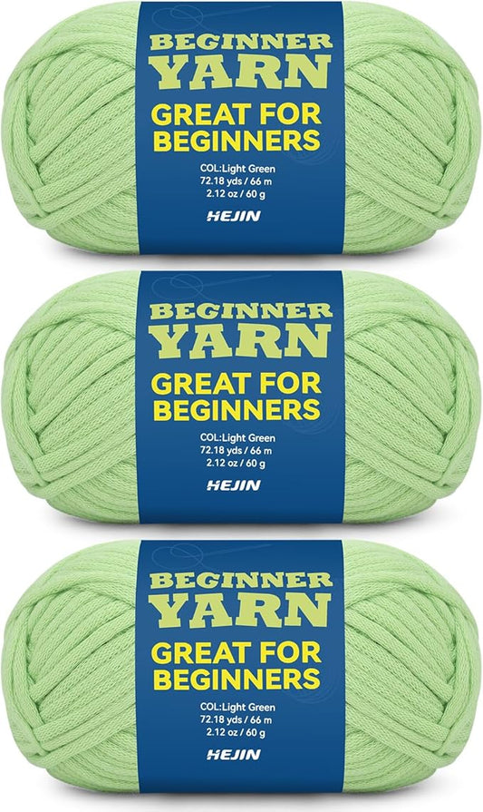 3x60g Light Green Yarn for Crocheting and Knitting;3x66m (72yds) Cotton Yarn for Beginners with Easy-to-See Stitches;Worsted-Weight Medium #4;Cotton-Nylon Blend Yarn for Beginners Crochet Kit Making