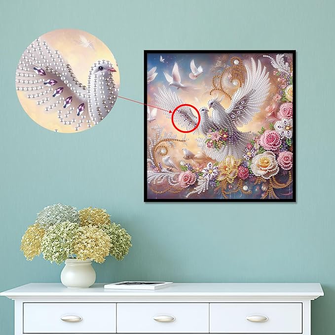 AiYuanzsh Diamond Art Painting Kits for Adults, 5D Special Shape Diamond Art Kits for Beginners, Crystal Rhinestones Diamond Painting for Home Wall Decoration Gift 12×12 inch, Happy White Dove