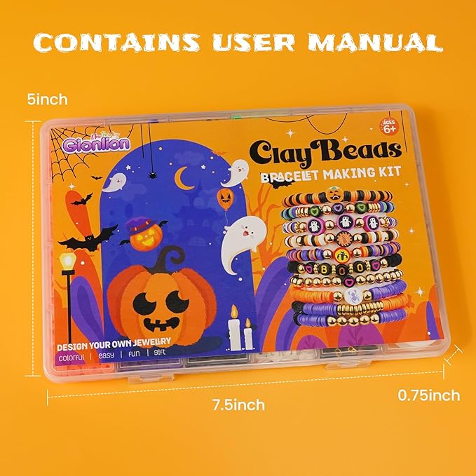 Gionlion 3500 Pcs Halloween Beads for Bracelets, Clay Beads Bracelet Making Kit Halloween Decorations Charms Jewelry Making, DIY Crafts for Gifts Party Favors