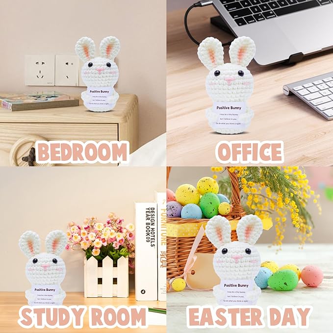 Cute Crochet Rabbit Handmade Knit Mini Bunny Animal Mini Artificial Knit Desk Decor Bunny Animal Crochet Kit for Easter Party Decoration Supplies
