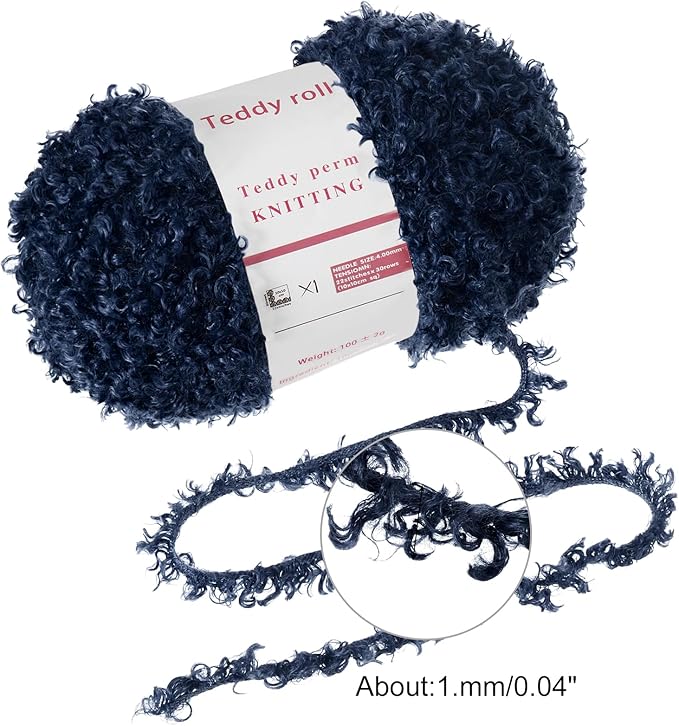 MECCANIXITY Eyelash Yarn Fur Soft Fluffy Chunky Polyester Yarn Fuzzy Navy Blue for Crocheting Knit DIY Clothes Bag - 55Yard/50m, 3.53oz