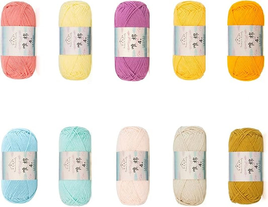 Susan’s Family 4‑Ply Yarn Combo 10 Packs – 60% Cotton 40% Acrylic Yarn for Knitting & Crochet, DIY Scarf & Blanket Pattern & Video Tutorials, Handmade Gift - Color Master (18#Citrus Coast)