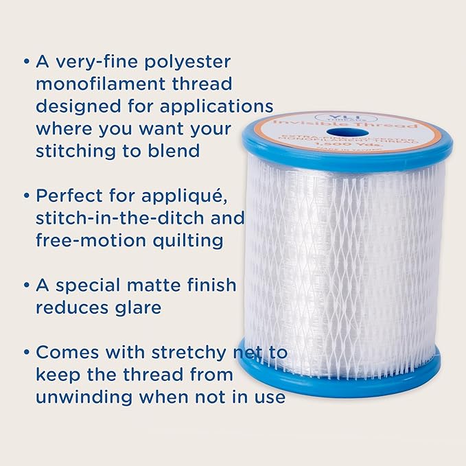YLI Invisible Thread Poly 1,500 Yard Spool – Fine Polyester Monofilament Thread for Quilting, Appliqué & Stitch-in-The-Ditch