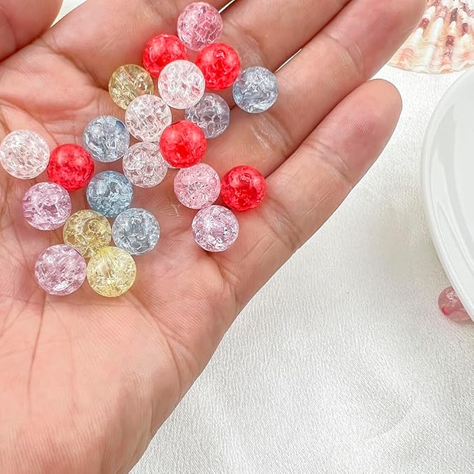 200pcs 10mm Crackle Beads - Round Crystal Acrylic Craft Beads with Hole for Jewelry Making - Purple