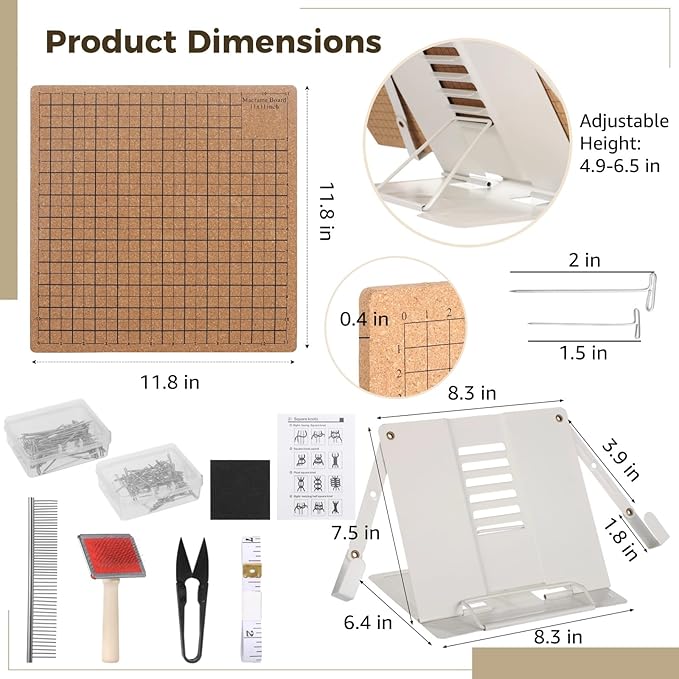 106 PCS Macrame Board Set, with 11x11 Inch Macrame Board Adjustable Holder with T Pins Double Sided Grids Bracelet Making Board with Brush Scissor Ruler Tools for Braiding Cording Creating (C)