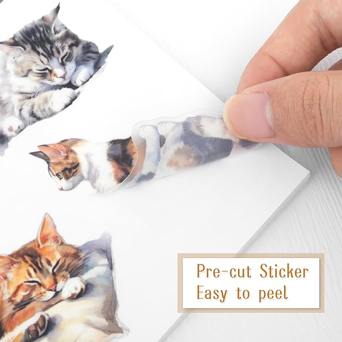 Dizdkizd Coffee and Pet Journaling Stickers for Women, 184 Die Cuts PET and Paper Scrapbook Sticker Kit, Cute Cats and Girl Sticker for Bullet Journals, Planners, Collage