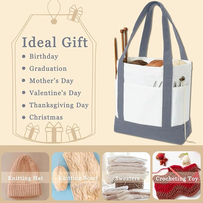 Yarn Bag, Canvas Tote Crochet Bag Organizer, Lightweight Yarn Storage Knitting Bags for Crocheting, Portable Travel Bags and Totes, Crochet Accessories, Knitting Kit Holder