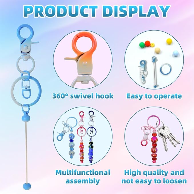 DNLEGULI 60 Pcs Beadable Keychains Bulk Kit – DIY Keychain Making Supplies with Metal Blanks for Crafts, Jewelry, Charms, Custom Projects – Blank Chain Bars for Beaded Keychain Design (Gradient)