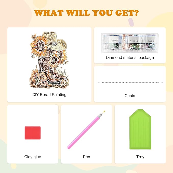HEIBAGO Cowboy Boot Diamond Art Hanging Kits for Adults, Sunflower Diamond Art Suncatchers, 5D Special Shape Diamond Painting Pendant Window Ornament Gifts for Home Garden Door Wall Decor 8.3 x 8.3 In