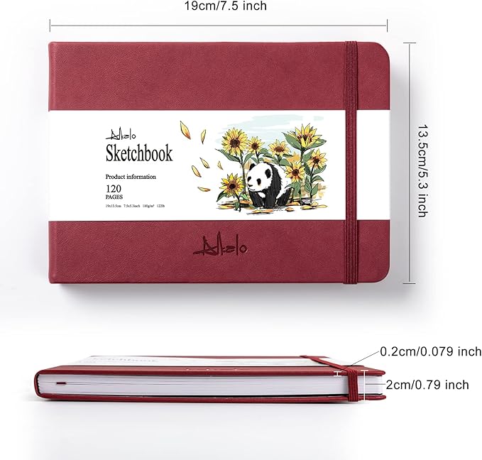 ALKALO Square Sketchbook for Drawing, 120 Pages Sketch Book, 122LB/180GSM Thick Paper, Mixed Media Sketchbook for Charcoal Pencil, Inks Pen, Colored Pencil, Acrylic Marker, Oil Pastel
