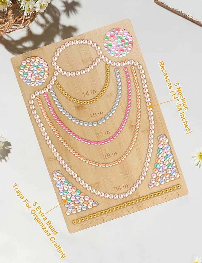 2-in-1 Bead Boards for Jewelry Making,Bamboo Beading Board for Bracelet,Necklace,Earrings,DIY Bracelet Necklace Making Supplies and Measuring Tool-Patent Pending