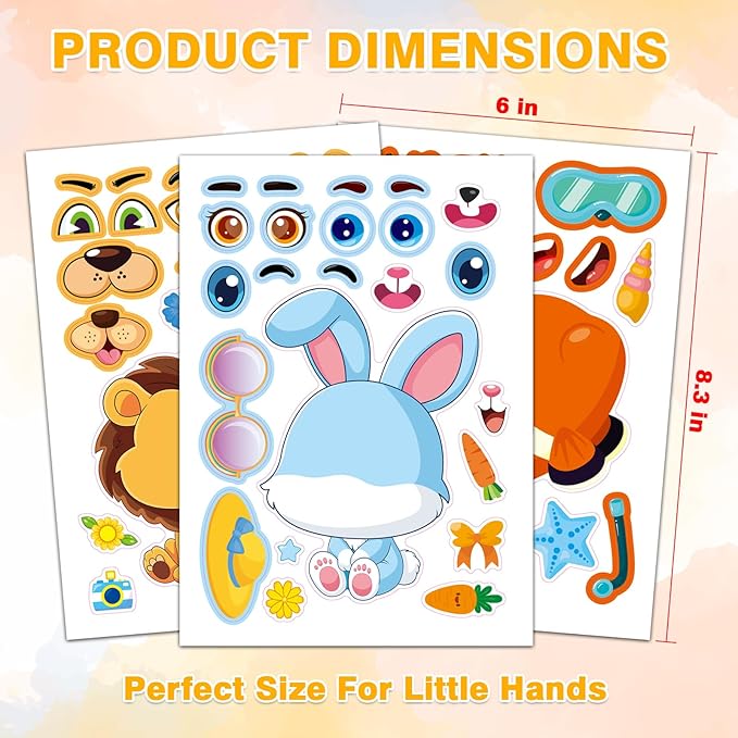 aowplc 48 pcs make-a-face sticker sheets for kids 12 animal designs for party favors crafts activities & goodie bag stuffers