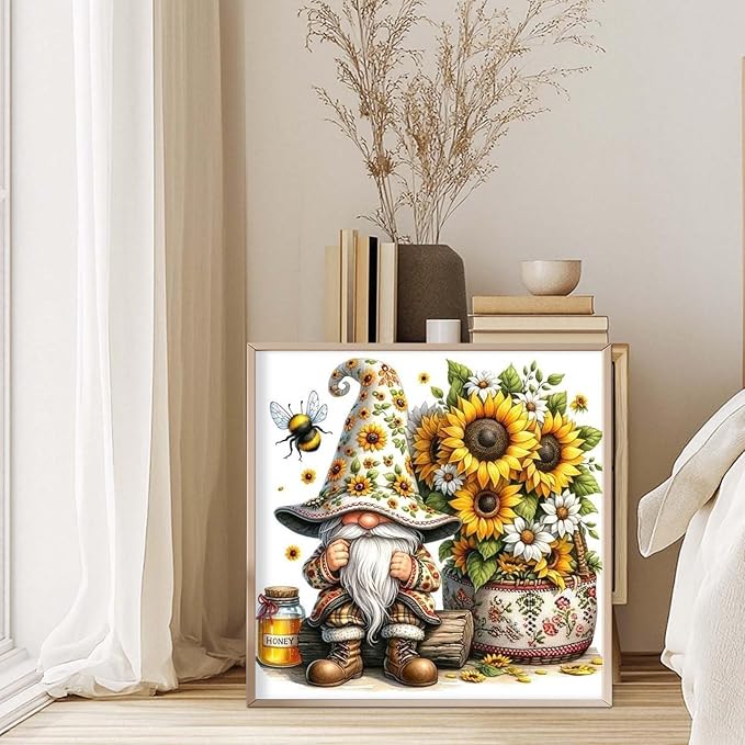 GEEHEIY Gnome Diamond Art Kits for Adults, 5D Gnome Diamond Painting Kits for Beginner, DIY Sunflower Gem Art Dots for Adults, Perfect for Home Wall Decor 14x14 Inch
