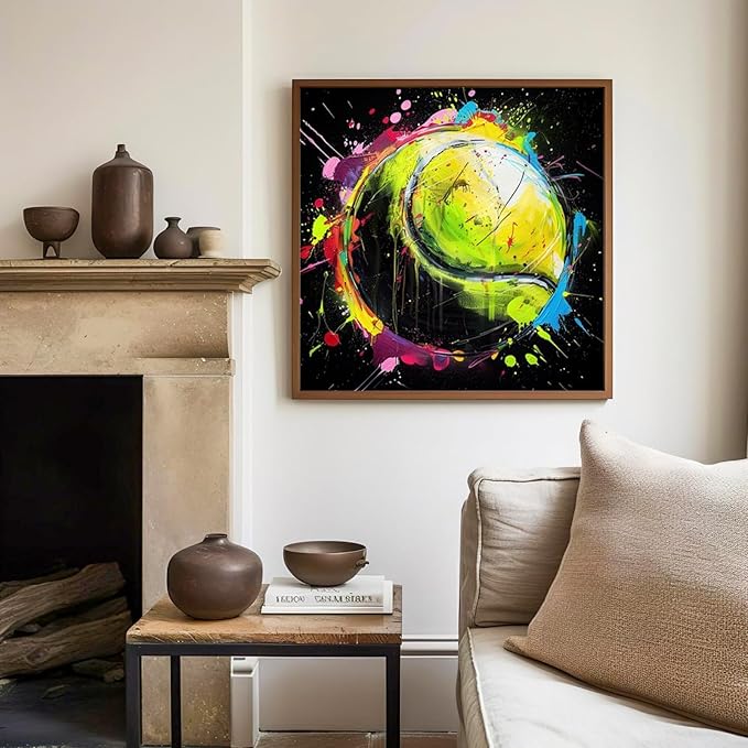 Paint by Numbers Kit for Kids with Frame, Tennis Paint by Numbers for Kids Ages 4-8-12, DIY Tennis Acrylic Oil Painting for Home Wall Art Decor Gift 7.8x7.8 inch (with Frame Easel)