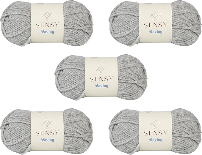 5 Skeins of Sensy Roving Yarn, 3.5 oz, 132 Yards, Gauge 5 Bulky (Light Gray Heather)