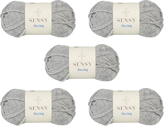 5 Skeins of Sensy Roving Yarn, 3.5 oz, 132 Yards, Gauge 5 Bulky (Light Gray Heather)