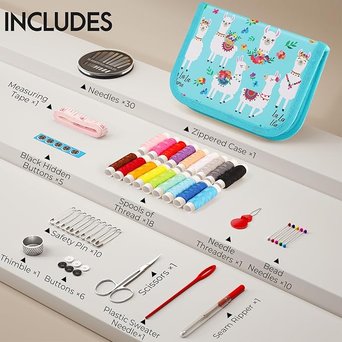 Coquimbo Sewing Kit Gifts for Teen Grils Adults Women Mom Grandma, Portable Sewing Supplies Contains Tape Measure, Scissors, Thimble, Thread, Sewing Needles (Alpaca)