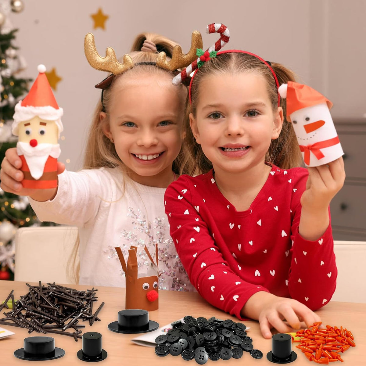 Haawooky 540 Pcs Snowman DIY Crafts Kit,Snowman Crafts with Black Hats,Carrot Noses Buttons,Tiny Buttons,Trigeminal Hands and Colorful Scarfs,Build a Snowman Kit Christmas Party Supplies for Adults