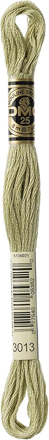 DMC 117-3013 Six Strand Embroidery Cotton Floss, Light Khaki Green, 8.7-Yard