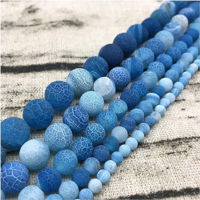6mm Natural Blue Frosted Agate Gemstone Round Loose Beads Crystal Stone Bracelet Necklace Accessories Crafts for Jewelry Making DIY,1 Strand 15"