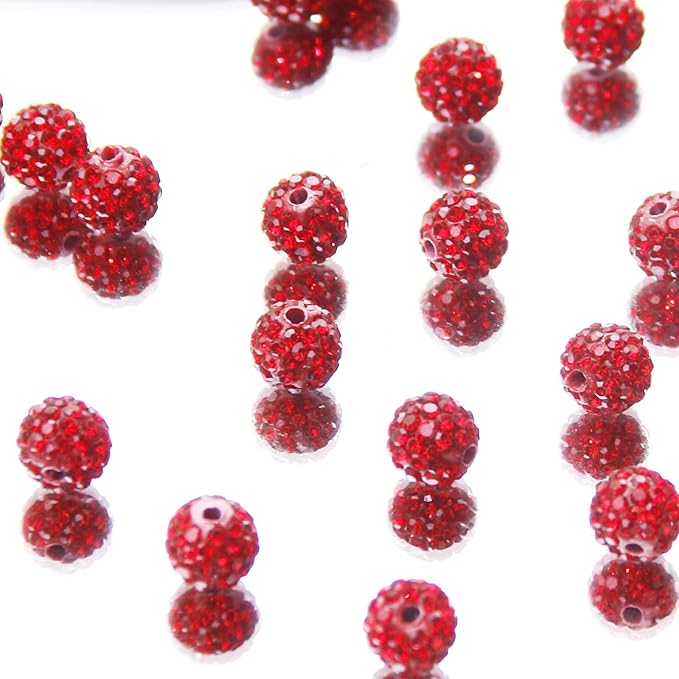 200 Pcs 10mm Rhinestone Beads for Jewelry Making, Red Shiny Round Shamballa Disco Baseball Necklace Beads Sparkle Crystal Clay Pave Rhinestones Bead for DIY Bracelet Earring Craft Making Supplies