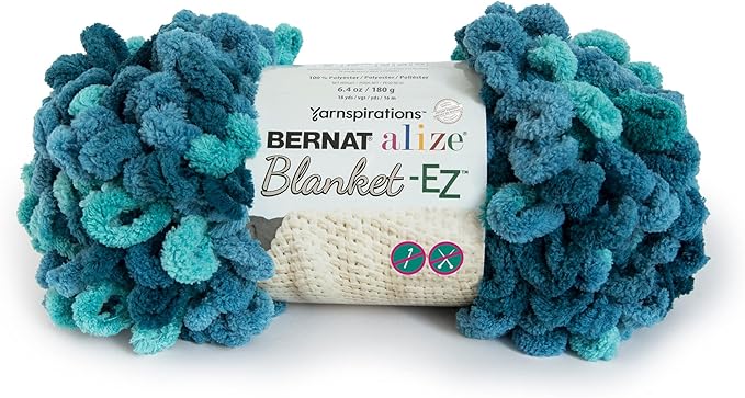 Bernat Alize Blanket-EZ Super Soft Looped Yarn for Beginners, Hand Knitting- No Needles or Hooks Needed, Seaport Teals, 2 Pack