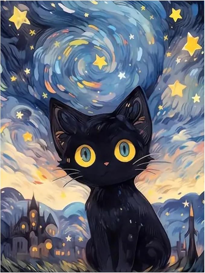 Reivworl Cat Diamond Art Kits for Adults, Cat Diamond Painting Kits, Gem Art Kit for Gifts and Home Interior Decor 12x16Inch