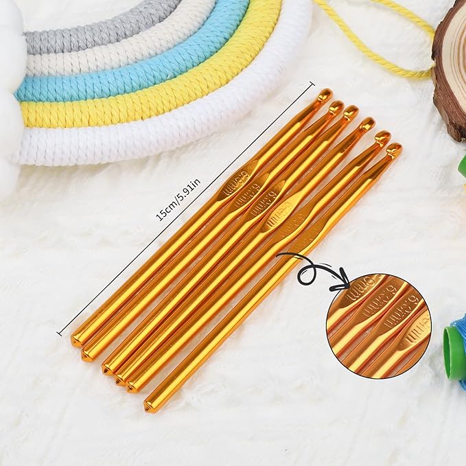 12PCS 6mm Crochet Hook, Aluminum US J/10 Small Crochet Hooks, Crochet Hooks for Beginners, Knitting Crochet Needles for Yarn Craft