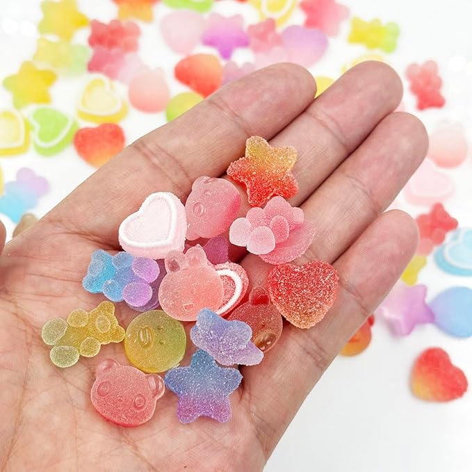 80pcs Jelly Sugar Soft Heart Star Animals Candy Flatback Charms, DIY Craft Making Resin Jewelry Making Kit, Soft Candy Resin Flatback Beads for DIY Scrapbooking Hair Clip Crafts Cell Phone Case Making