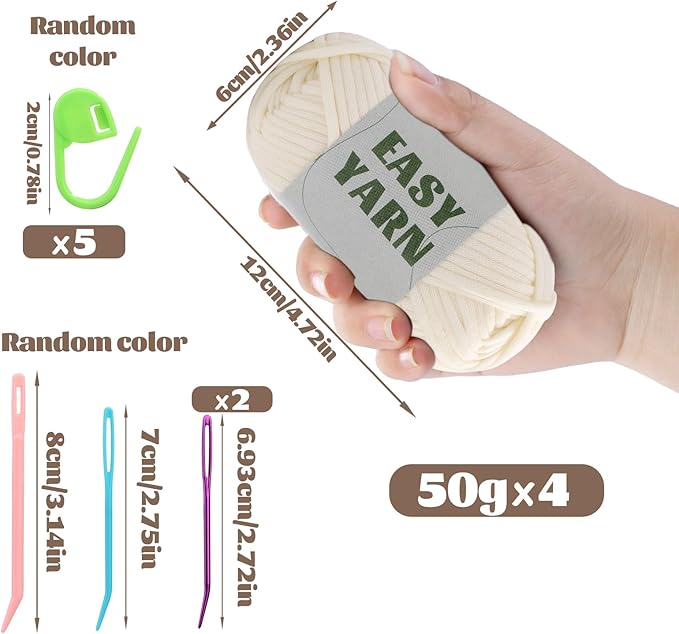 UzecPk 4x50g (7.1Oz) Yarn for Crocheting, 4x87Yds Crochet Yarn, Cotton Beginner Yarns with Easy-to-See Stitches, Blend Crochet Kit Making Milky White