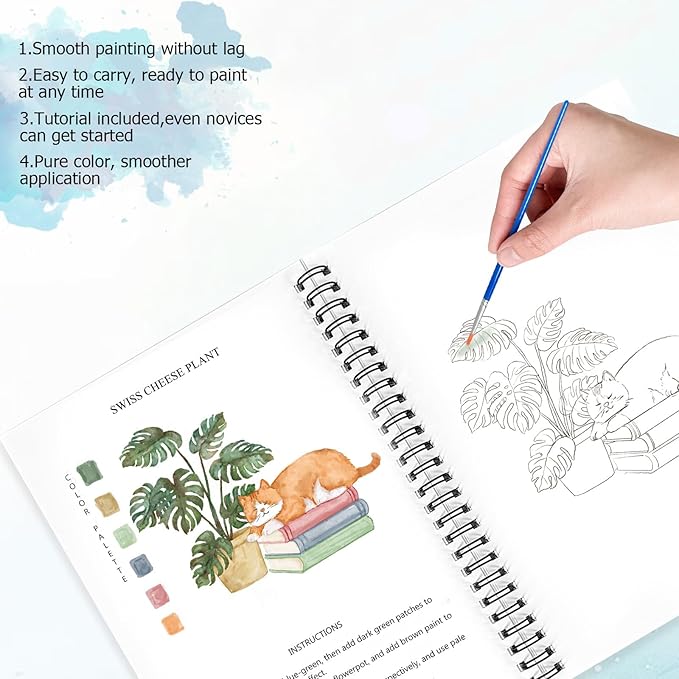 Watercolor Workbooks Plants, 15 Beautiful Paintings for Water Color Book Adult, Watercolor Coloring Book for Beginners, Watercolor Workbook for Adults Teens (Without Palette, Plants)