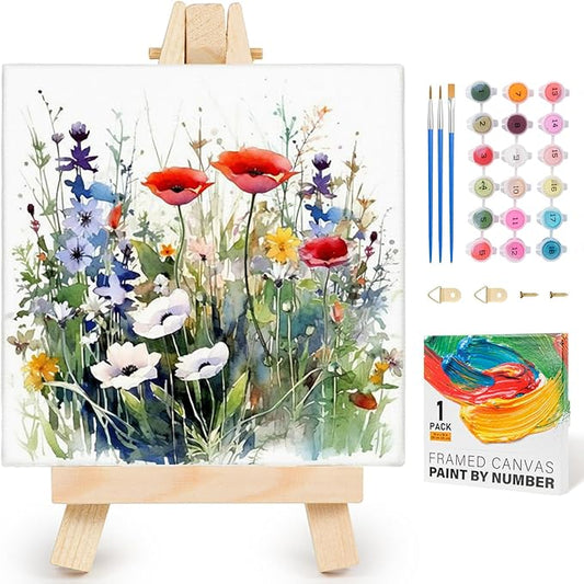 Yezavesu Flower Framed Paint by Numbers Kit for Adults Beginner & Kids Ages 8-12, Wildflowers Paint by Number Without Easel, DIY Adult Paint by Numbers Flowers for Home Wall Decor Gift 10x 10 inch