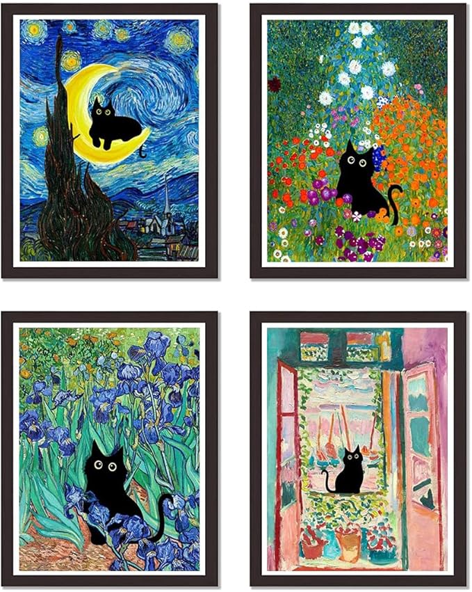 4 Pack Cat Starry Sky Flower Window Stamped Cross Stitch Kits - Embroidery Kits for Beginners Adults,11 CT Patterns Dimensions Counted Cross Stitch Kits Arts Craft Kits 12x16inch