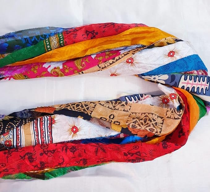 21 Yards Unstitched Recycled Sari Silk Yarn Ribbon Tassels 21 Strips SKEINS Shades Recycled Journal Scrapbook Craft Project Decor DS360 (Sari Silk, 21 Yard)