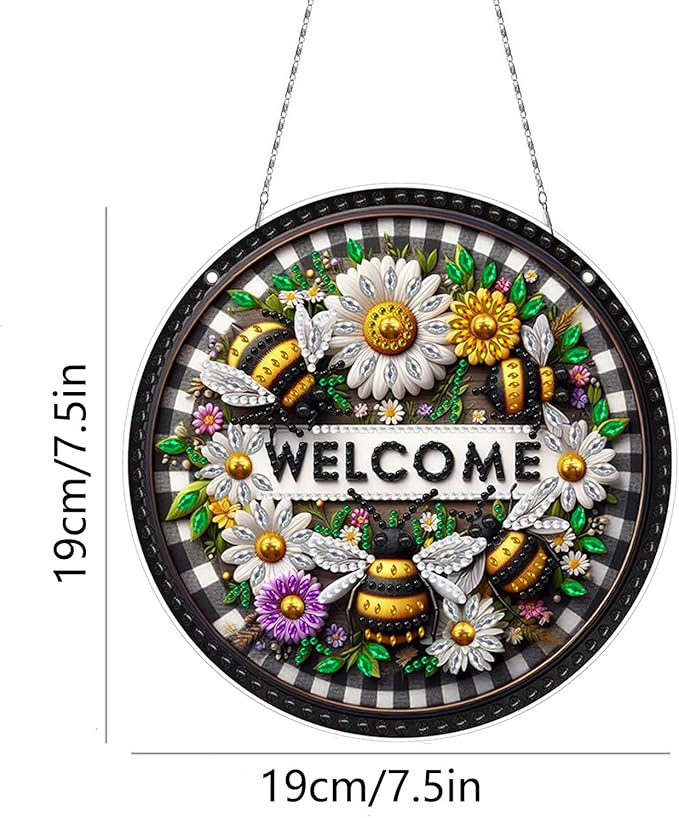 Generic DIY Hanging Diamond Pendant Special Shaped Crystal Diamond Art Painting Ornament Single Sided for Window Home Garden Wall Door Decor-Bee Daisy
