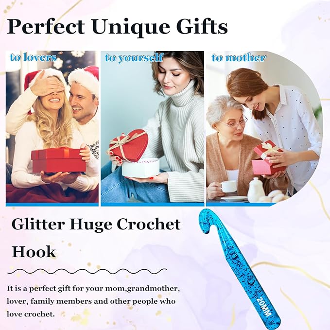 Hobekoee 20mm Large Crochet Hook for Chunky Yarn,Ergonomic Crochet Needles for Arthritic Hands,Plastic Crystal Smooth Crochet Hooks for Handmade DIY Crocheting