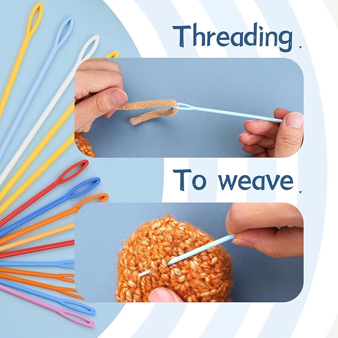 48Pcs Plastic Large Eye Sewing Needles Set,15PCS Large-Eye Blunt Needles,Yarn Needle,10 Knitting Stitch Markers with Box, Needle Threader for Knitting Crochet
