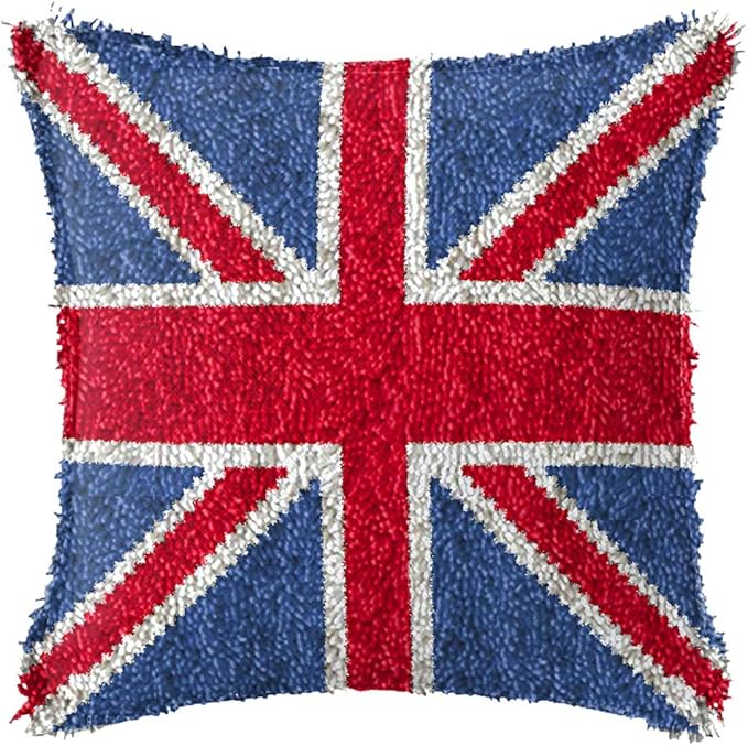 LAPATAIN Latch Hook Kits for DIY Throw Pillow Cover,British Flag Needlework Cushion Cover Hand Craft Crochet for Great Family 17x17inch