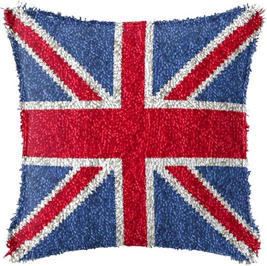 LAPATAIN Latch Hook Kits for DIY Throw Pillow Cover,British Flag Needlework Cushion Cover Hand Craft Crochet for Great Family 17x17inch