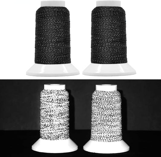 Reflective Embroidery Machine Thread for Sewing, 2 Pack Reflect High-Visibility Polyester Sewing Thread Supplies 200M(218Yds) Each Spool Perfect for Hand Embroidery DIY Crafts (Black)