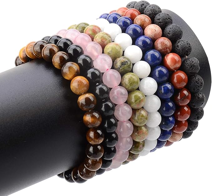 LPBeads Natural Stone Beads Set Kits 8mm Round Loose Gemstone Assorted Color with Accessories Tools for Bracelet Jewelry Making (100% Natural Stone Beads Kit 3)