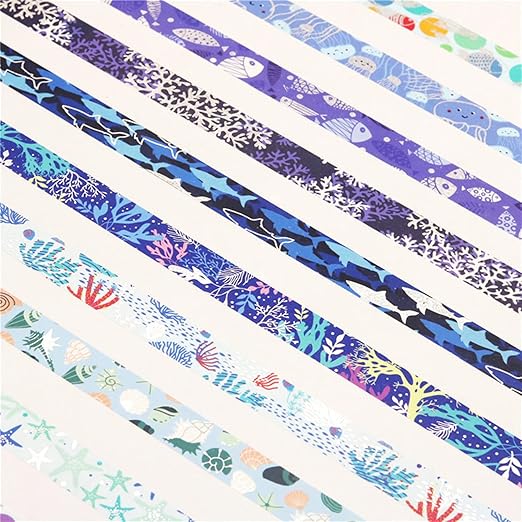 Blue Ocean Washi Tape Set 10 Rolls Bronzing Sea Decorative Masking Tapes for Scrapbooking, Journal, Planner, DIY Crafts, Gift Wrapping