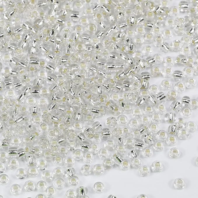 Bala&Fillic Clear Sliver Lined Color Size 3mm Seed Beads About 3600pcs/100Grams in Bag, 8/0 Glass Craft Beads for Making Bracelet and Necklace (Clear Sliver Lined)
