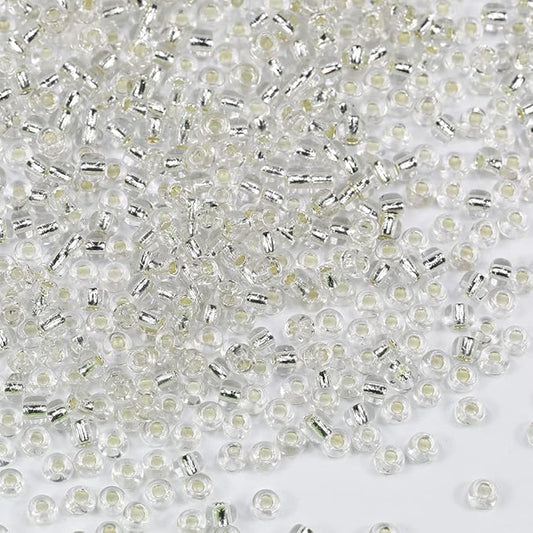 Bala&Fillic Clear Sliver Lined Color Size 3mm Seed Beads About 3600pcs/100Grams in Bag, 8/0 Glass Craft Beads for Making Bracelet and Necklace (Clear Sliver Lined)
