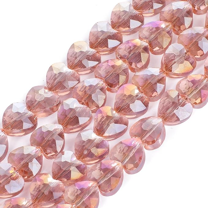 70pcs 8mm AB Orange Pink Faceted Heart Beads for Jewelry Making Crystal Glass Beads for Bracelets Necklace Crafts, Friendship Bracelet Kit, Love Gifts